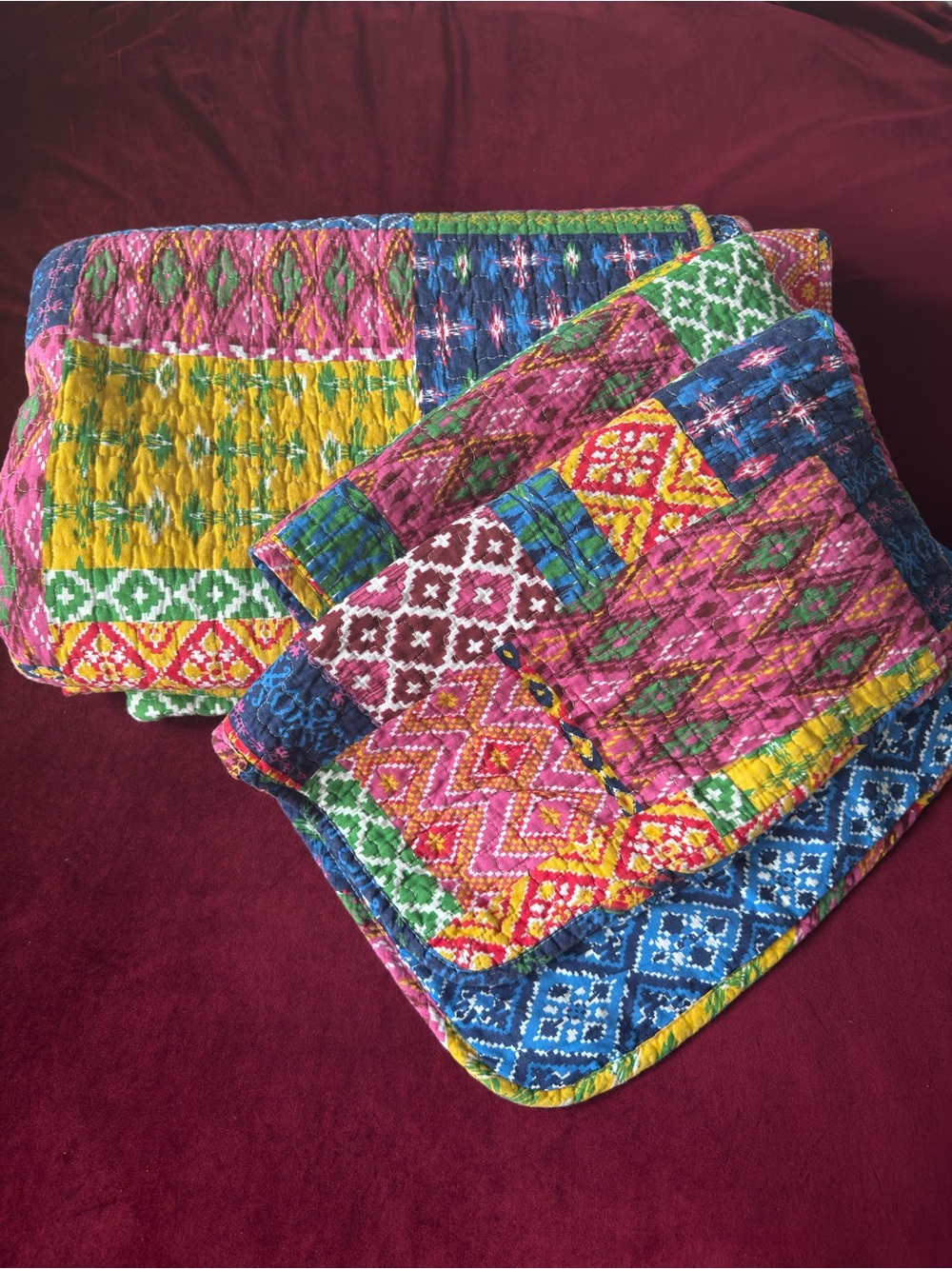 Multicolor Patchwork Boho Quilte with 2 pillow shams